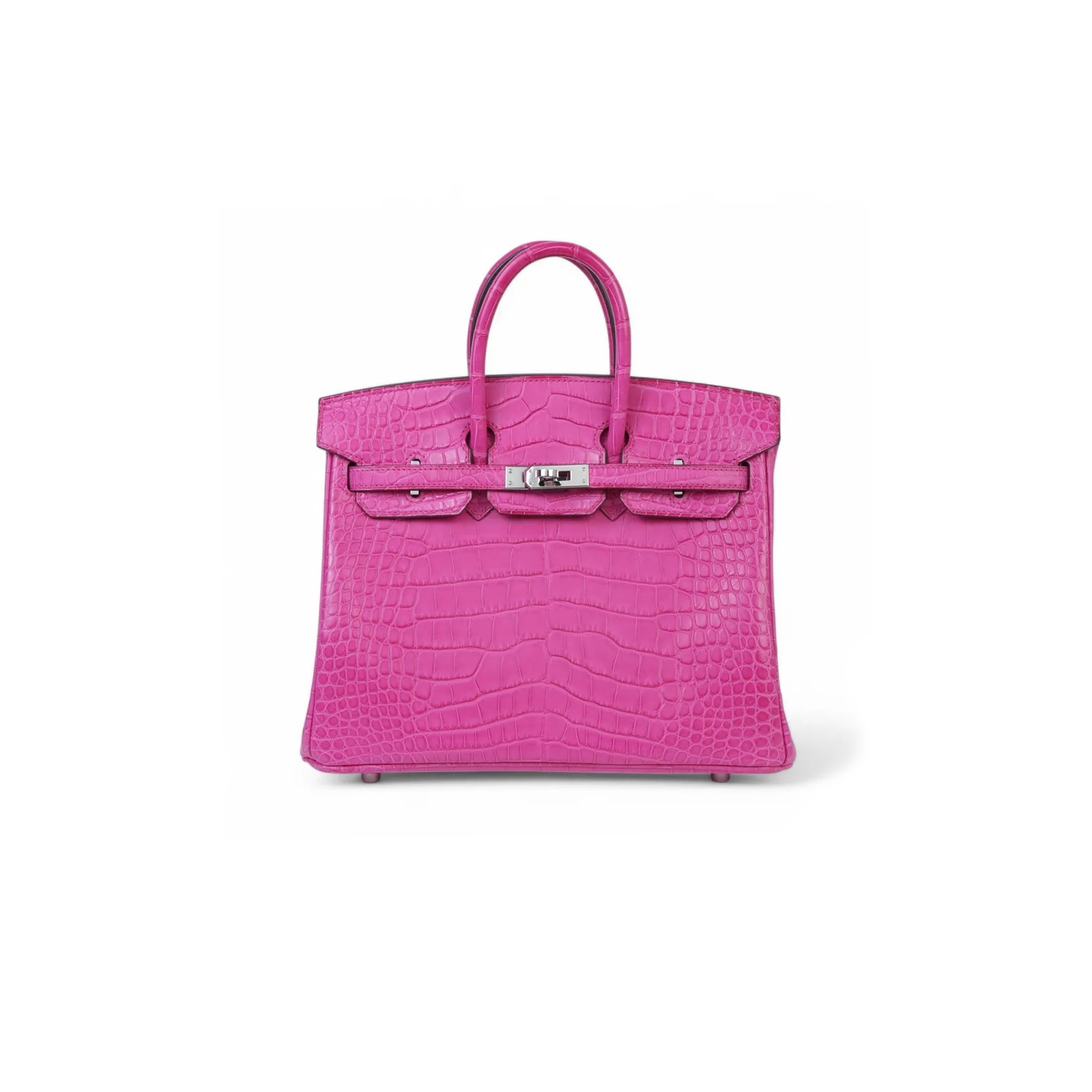 HERMÈS MASTER BIRKIN 25 CROCODILE LEATHER PEACH PINK SILVER BUCKLE H041354CK24 (25*20*13cm)